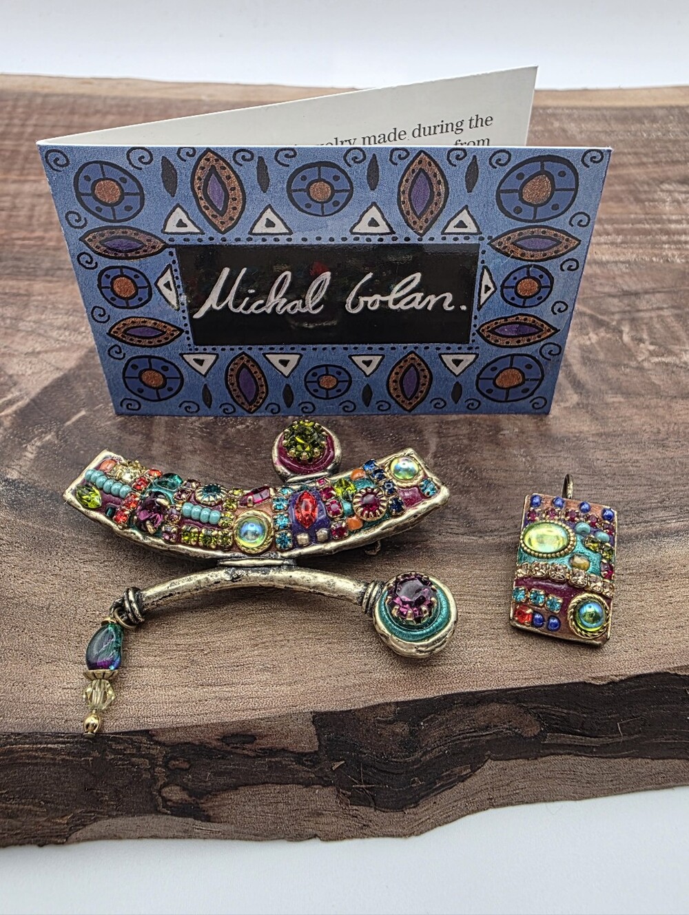 Michal Golan 2pc Set Brooch & Pendant Semi Precious Colorful Abstract Art NYC
